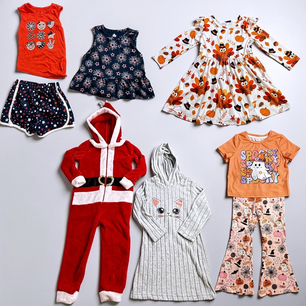 Holiday Clothing Lot of 7 Easter July 4th Santa Halloween Thanksgiving 4T 5Y